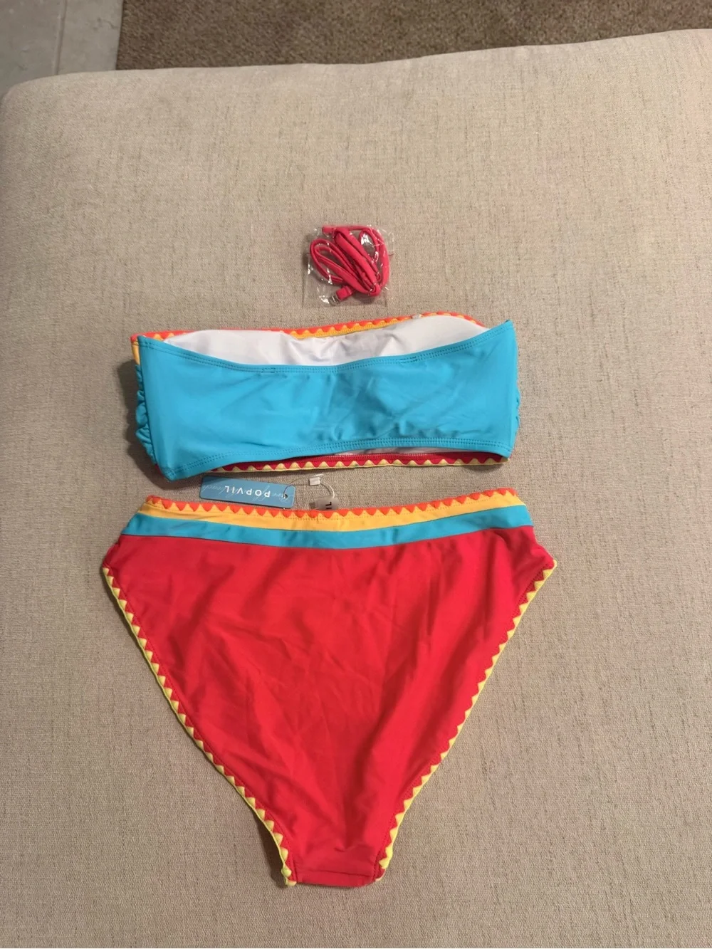 Girls' Colorblock Bandeau Bikini Set in Blue, Red & Yellow